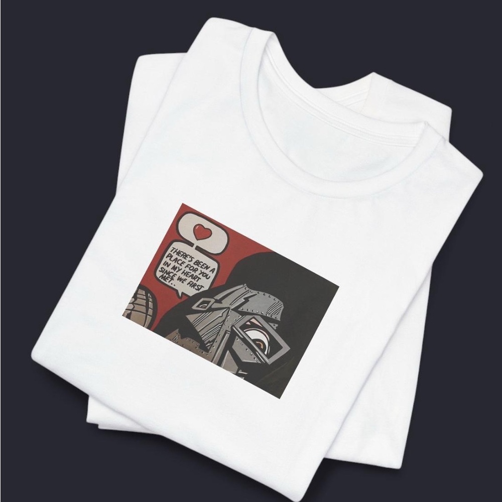 Gildan White Graphic Tee with Red and Black Design